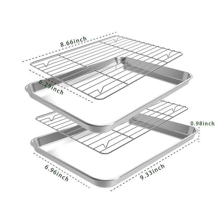 Stainless Steel Cookie 9inch Baking Sheet with Rack Set 2 Pans + 2 Racks 