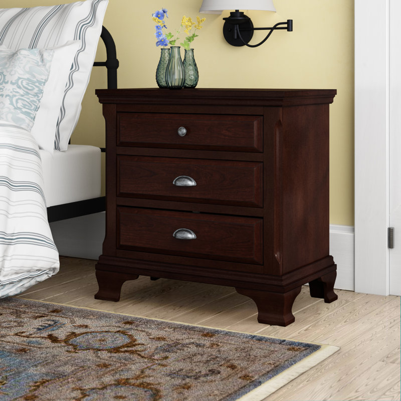 Three Posts Plattsburgh 3 Drawer Solid Wood Nightstand in ...