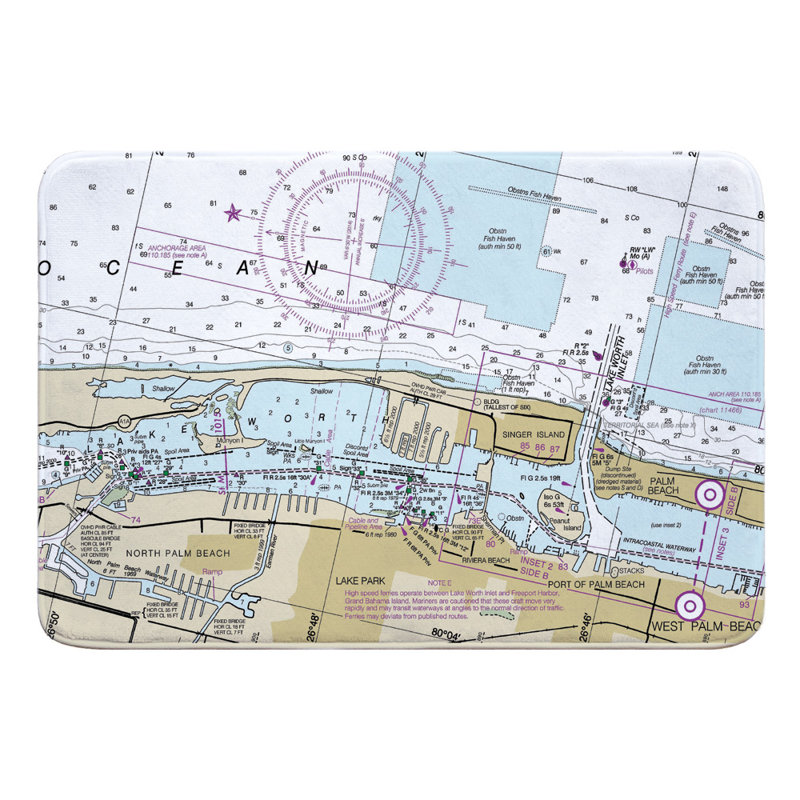 Breakwater Bay Nautical Chart Lake Worth Inlet Singer Island Palm Beach Fl Rectangle Memory Foam Non Slip Bath Rug Wayfair