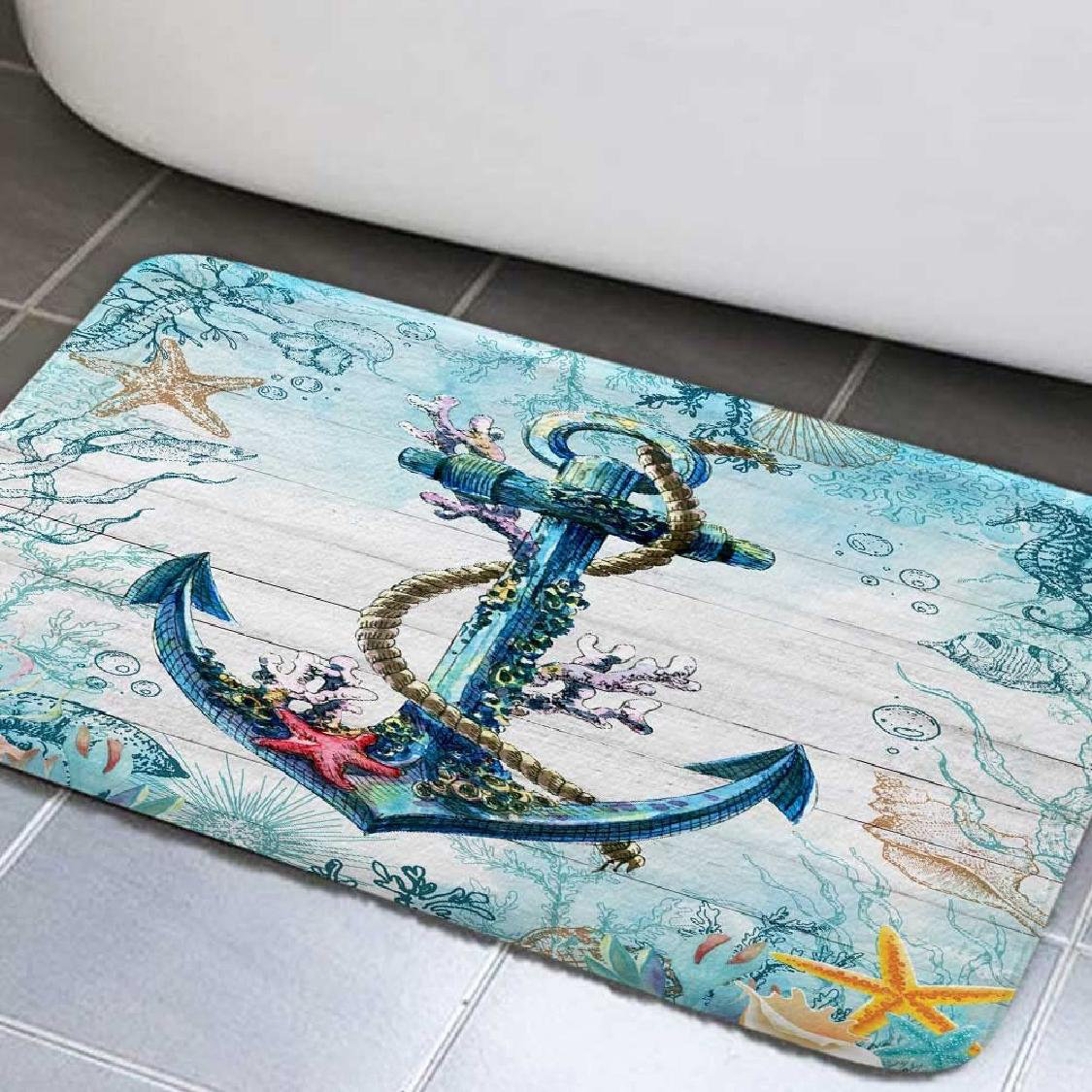 Red anchor and striped background Kitchen mat Bathmat Bathroom DoorMat carpet 