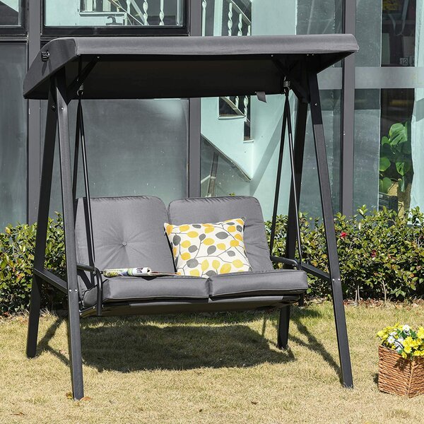 Hammock Chair Hanging Chair Swing Chair Patio Porch Swing with Stand Canopy & Cushion for Indoor/Outdoor Garden Balcony Backyard Outside G Brown 