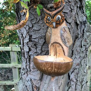 Dunbar Hand Craved Owl Decorative Bird Feeder Image