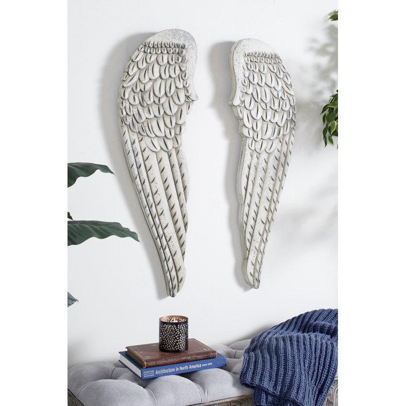 Ophelia Co 2 Piece Distressed Angel Wings Wood Wall Decor Set