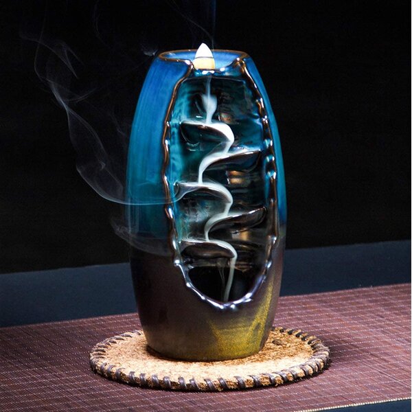 Ceramic Backflow Incense Cone Burner Holder Glaze Waterfall & 50 Cones Gift 