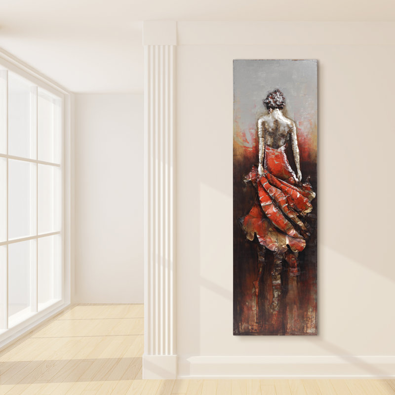Red Barrel Studio Lady In Red Mixed Media Iron Hand Painted Wall