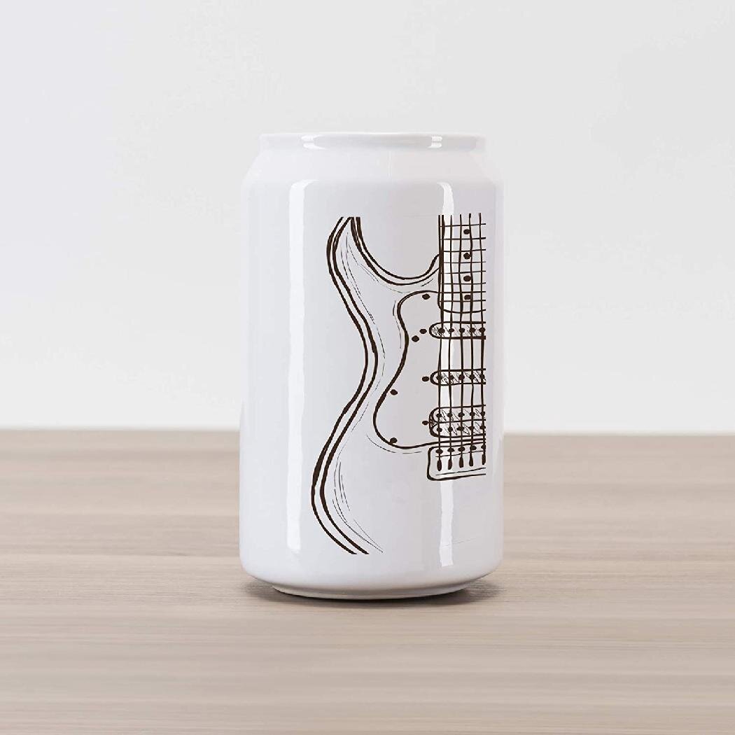 Hand Drawn Monochrome Doodle Illustration of Instruments of 2 Kinds Music Ambesonne Guitar Cola Can Shape Piggy Bank Ceramic Cola Shaped Coin Box Money Bank for Cash Saving Dark Brown White