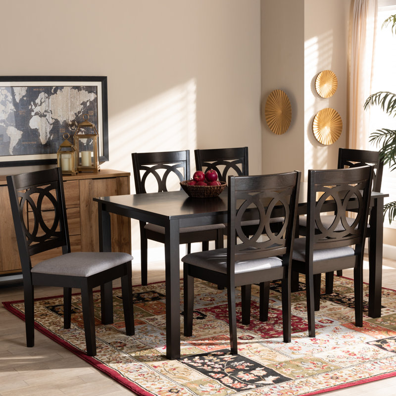 Canora Grey Bothell Modern And Contemporary Sand Fabric Upholstered Espresso Brown Finished Wood 7 Piece Dining Set Wayfair