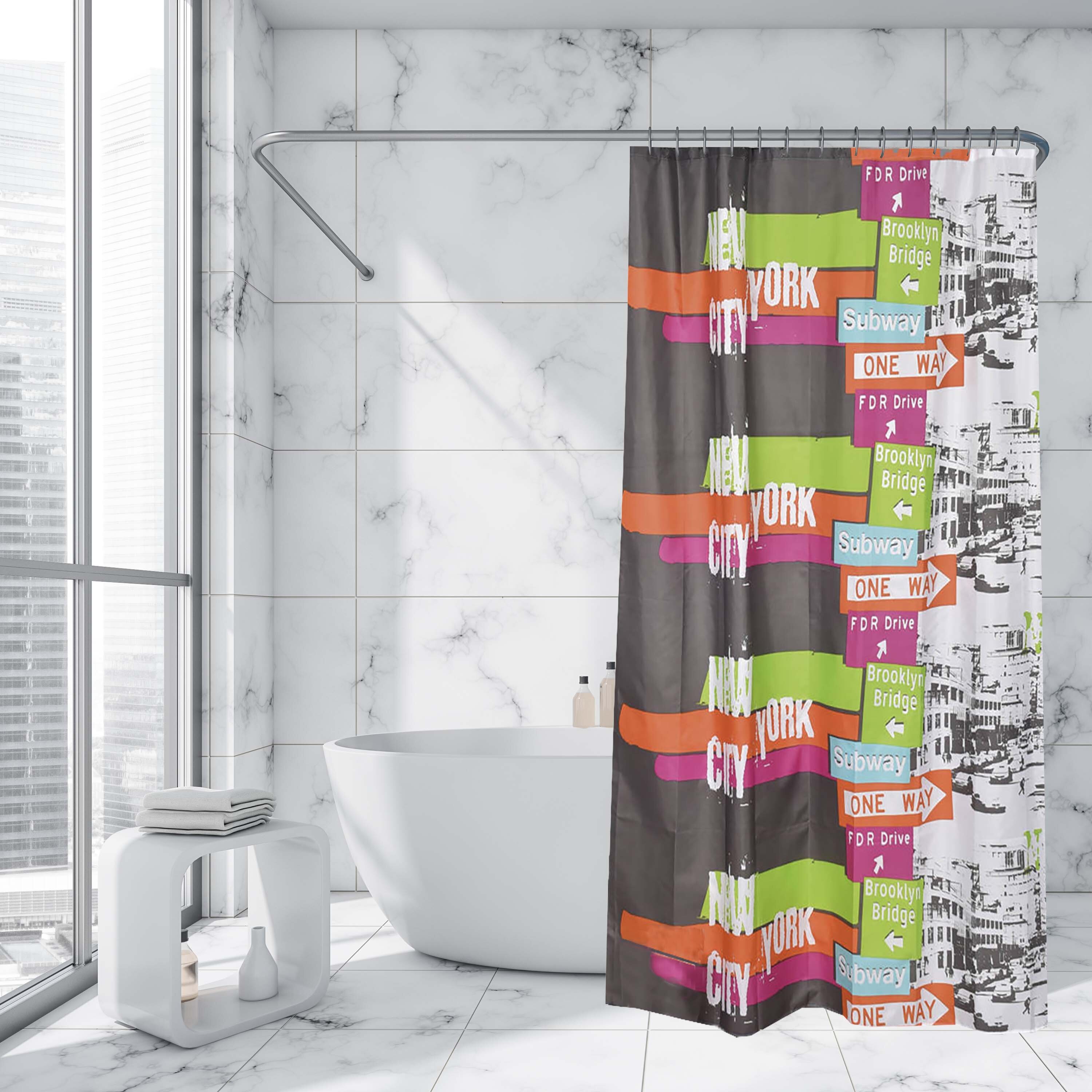 Shower Curtain Bath Shower 180x180 cm with 12 Shower Hooks Curtain Polyester New 
