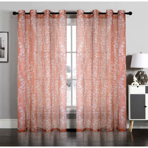 Nature/Floral Semi-Sheer Grommet Curtain Panels (Set of 2)