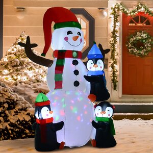 The Holiday Aisle® 3 Penguins Building Snowman Inflatable & Reviews ...
