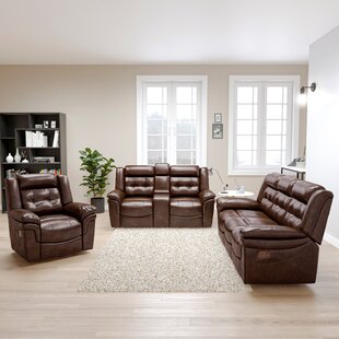 3 Piece Faux Leather Recliner Living Room Set by Red Barrel Studio