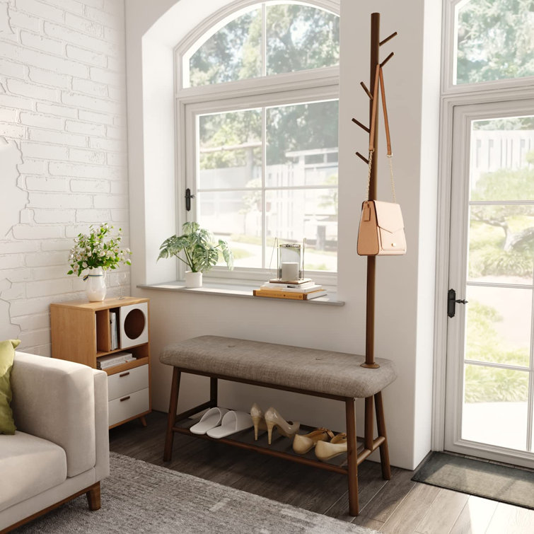 Hallway bench seat with coat rack clearance