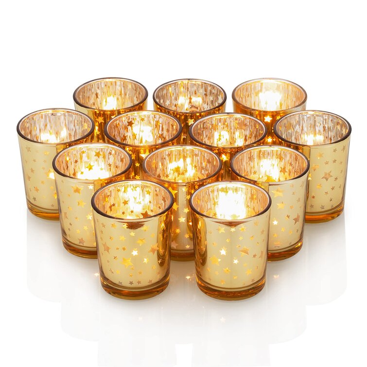 4 Piece Diamante XMAS Tealight Candle Holder Set Glass Mirrored Ornament Gift