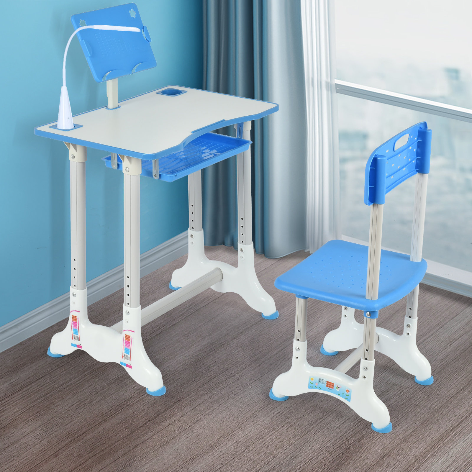 Zoomie Kids Height Adjustable Study Desk And Chair Set With Desktop And