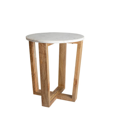 Langer Genuine Marble Cross Legs End Table