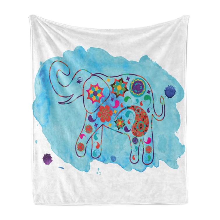 Cozy Plush for Indoor and Outdoor Use Ambesonne Elephant Soft Flannel Fleece Throw Blanket Multicolor 60 x 80 Thailand Elephant Colored in Paisleys Aqua Background Watercolor Nature 