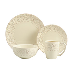 Yaelle Leaf Round 16 Piece Dinnerware Set, Service for 4
