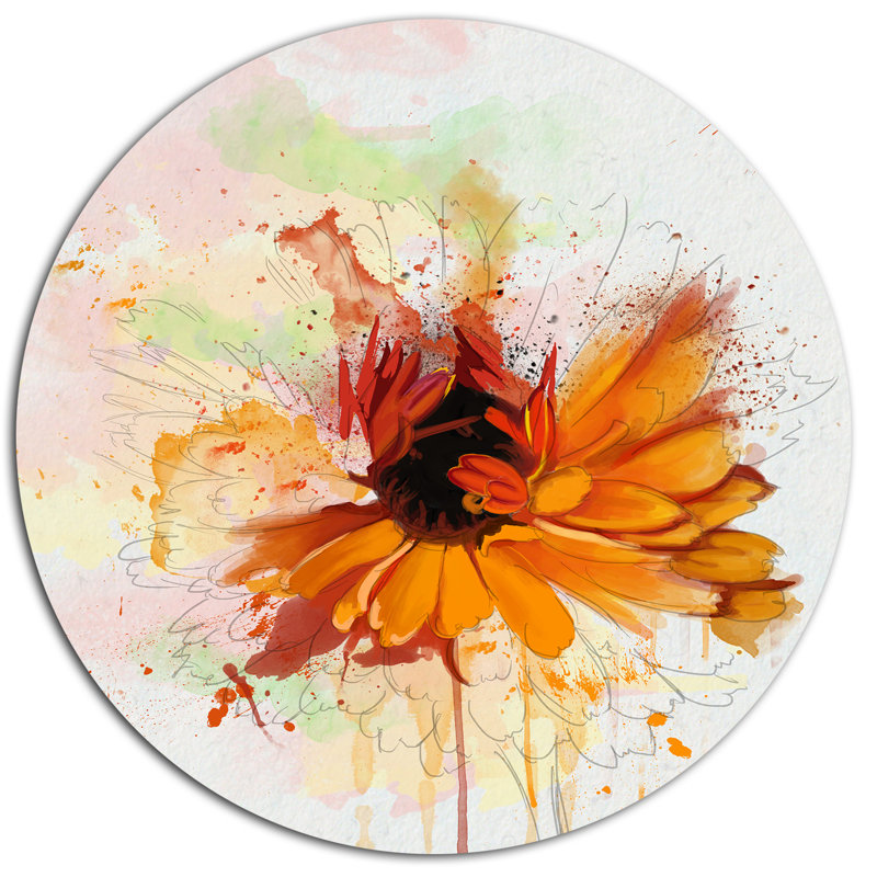 Designart Sunflower Drawing With Paint Splashes Oil Painting