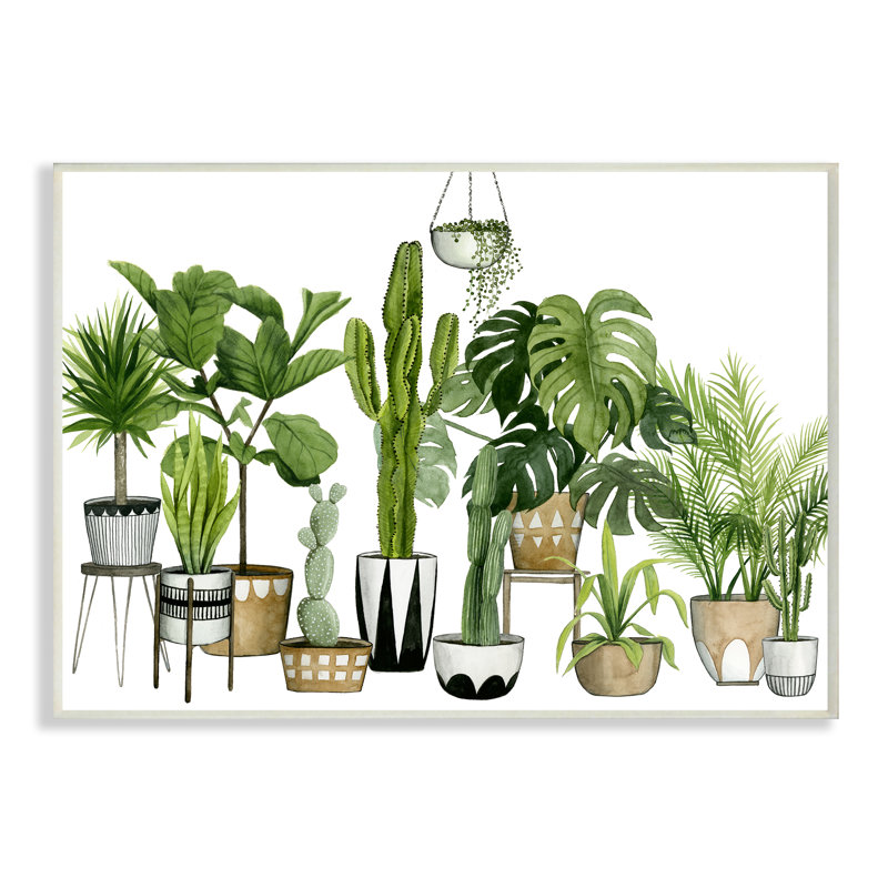 Boho Plant Scene With Cacti And Succulents In Pots Watercolor