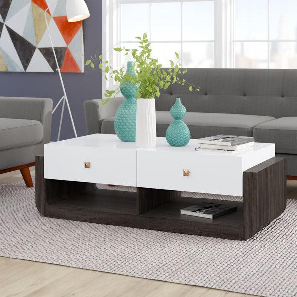 Ivy Bronx Jena Modern Coffee Table In Glossy White And Distressed Grey Reviews Wayfair Ca