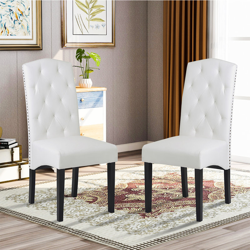 Red Barrel Studio® Floral Tufted Upholstered Parsons Chair in White