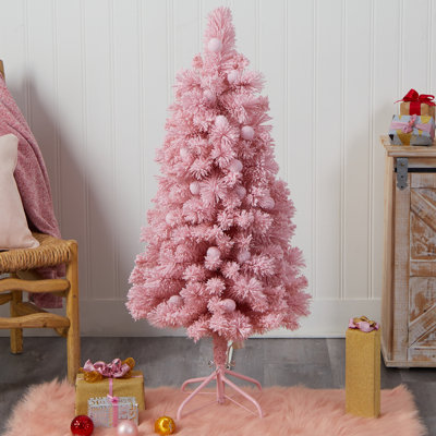 4' H Pink Pine Flocked/Frosted Christmas Tree with 30 LED Lights INCOMPLETE 