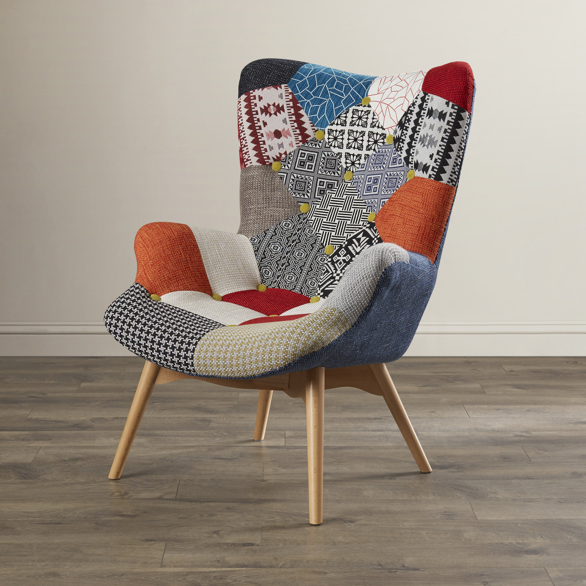 Bungalow Rose Malini Button Patchwork Upholstered Lounge chair