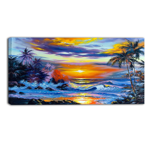 Designart Sea In The Evening Landscape Painting Print On Wrapped