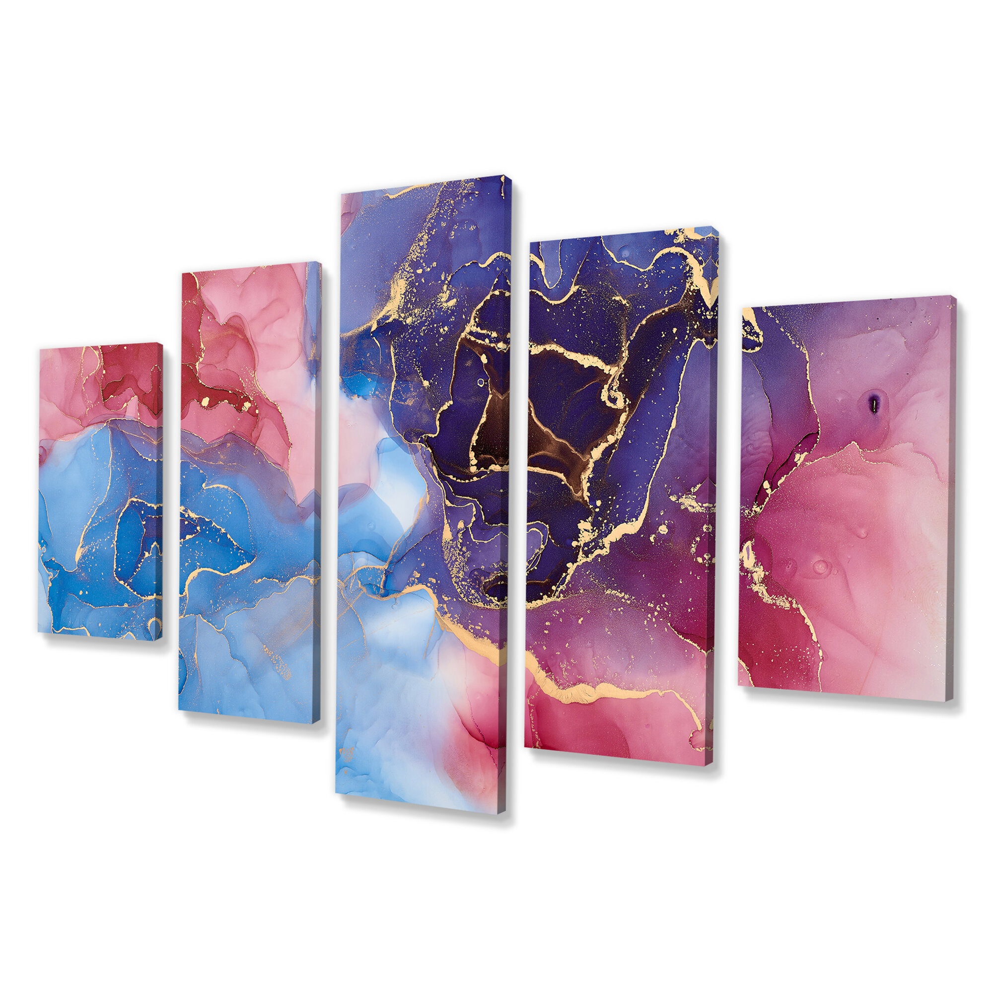 DesignArt Purple And Blue Luxury Abstract Fluid Art V - 5 Piece Wrapped ...