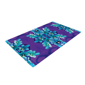 Dawid Roc Blue Orchids Floral Teal Area Rug