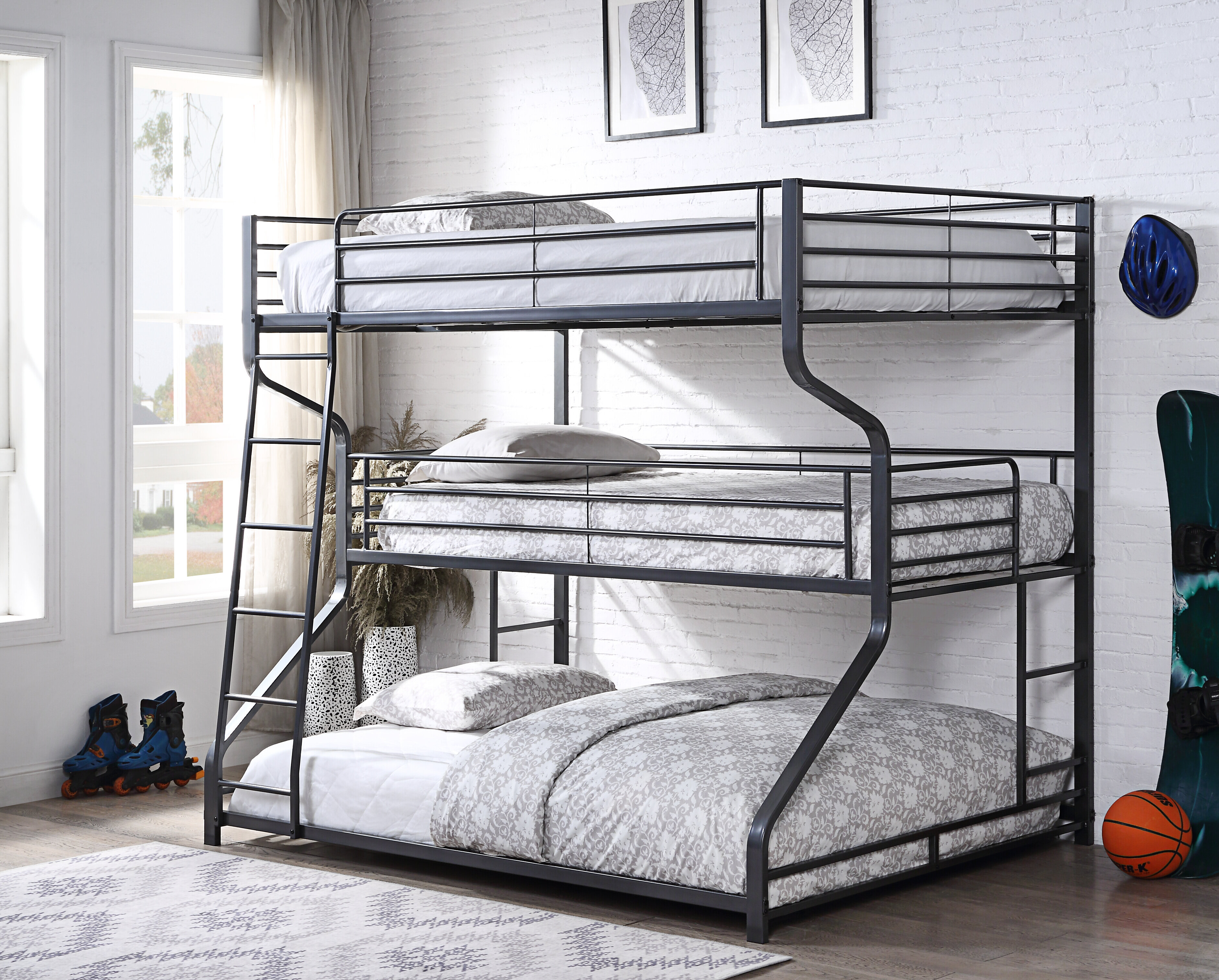 triple bunk bed twin over full