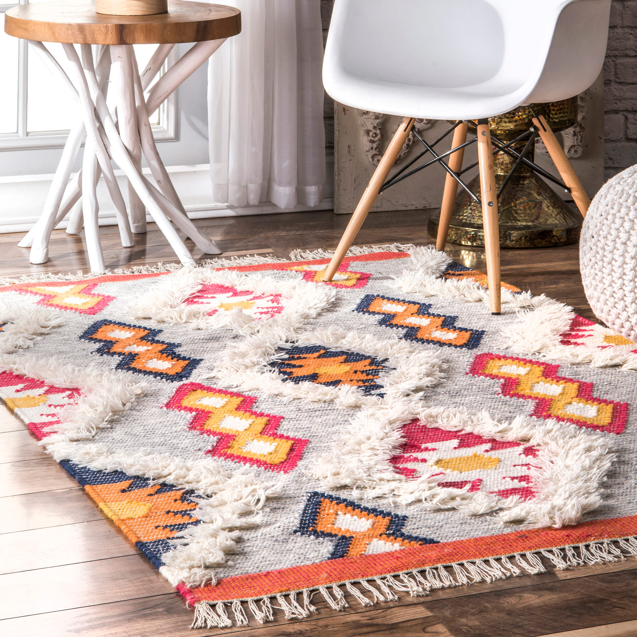 Bungalow Rose Wallen Hand Knotted Wool Light Gray Orange Blue Area Rug Wayfair