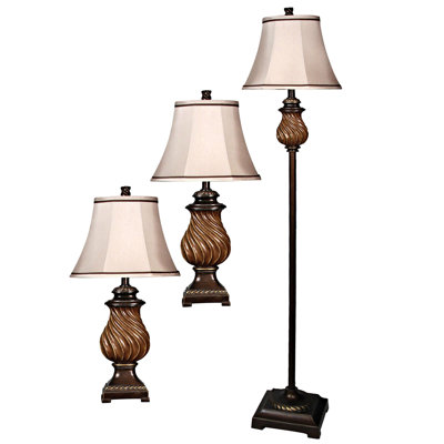 Areanna Brown Floor and Table Lamp Set