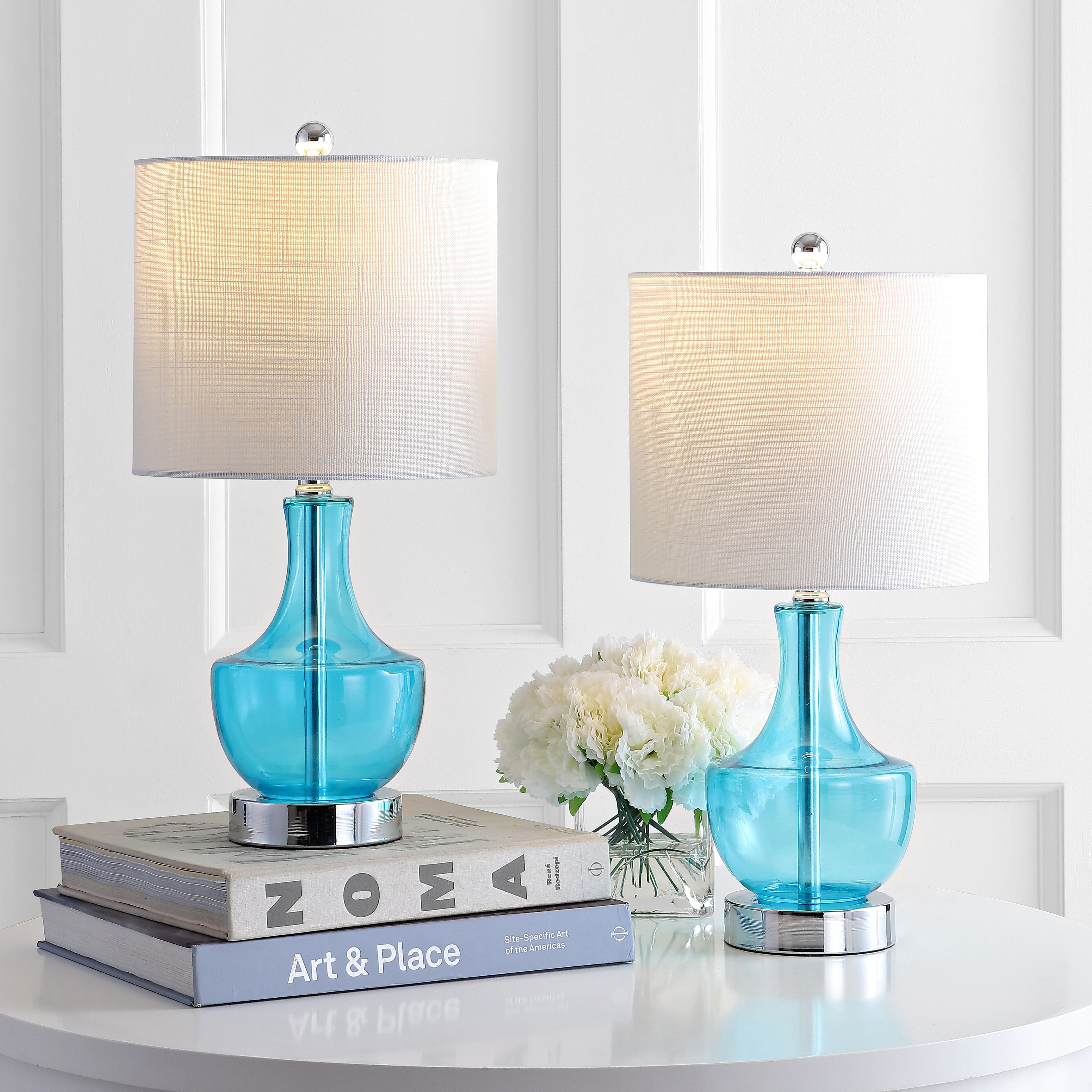 small blue table lamp