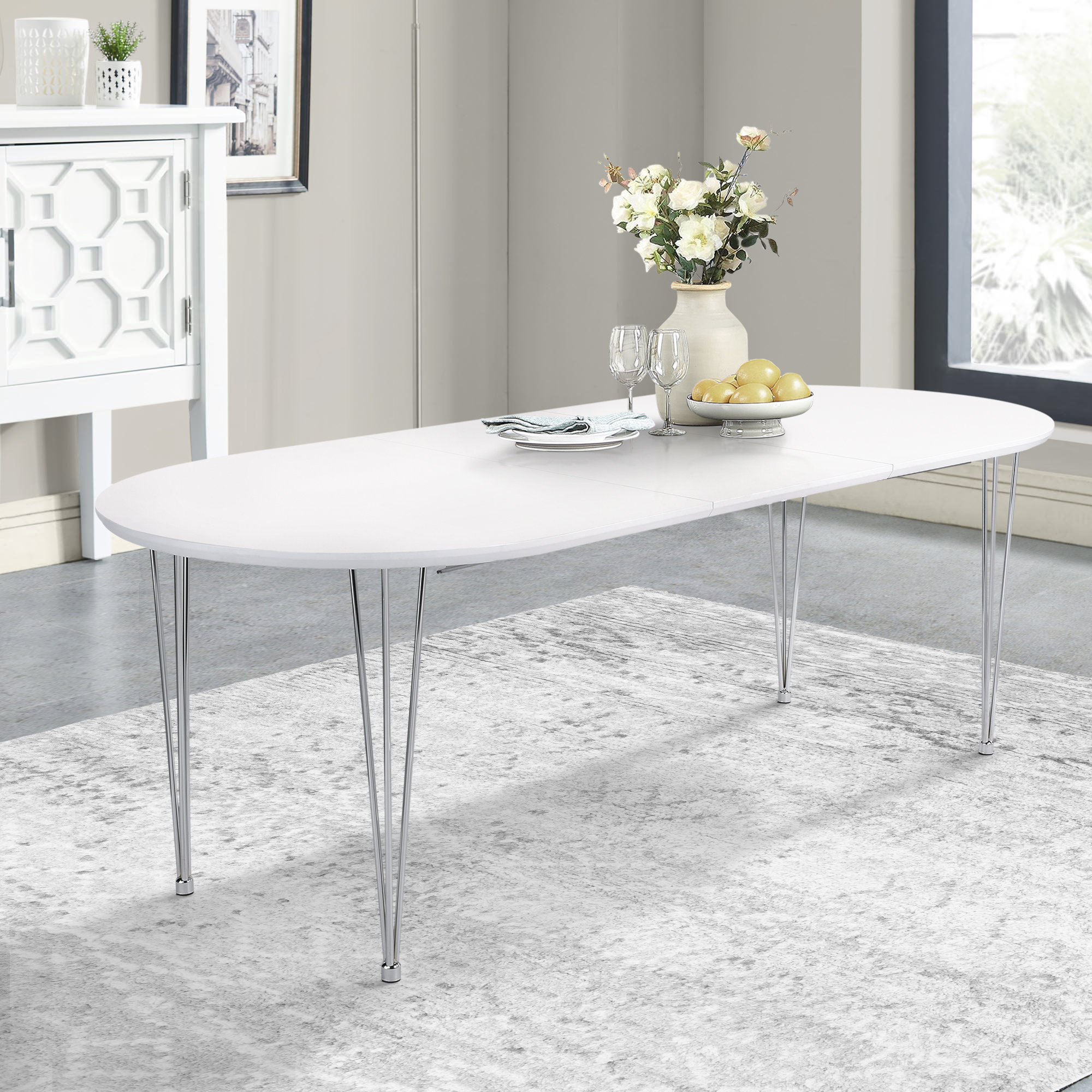 CDecor Home Furnishings Remy Matte White And Chrome Oval Dining Table