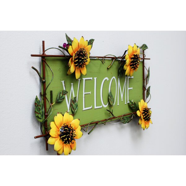 Garden Themed Metal Sunflower Wall Hanging Welcome Sign Wall Hanging Plaque Yard Art Hanger for Front Door Farmhouse Garden Porch Decoration 