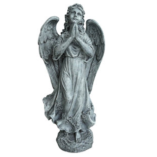 Napco Praying Angel Child With Solar Head Wreath 10 x 15.75 Resin Garden Figurine