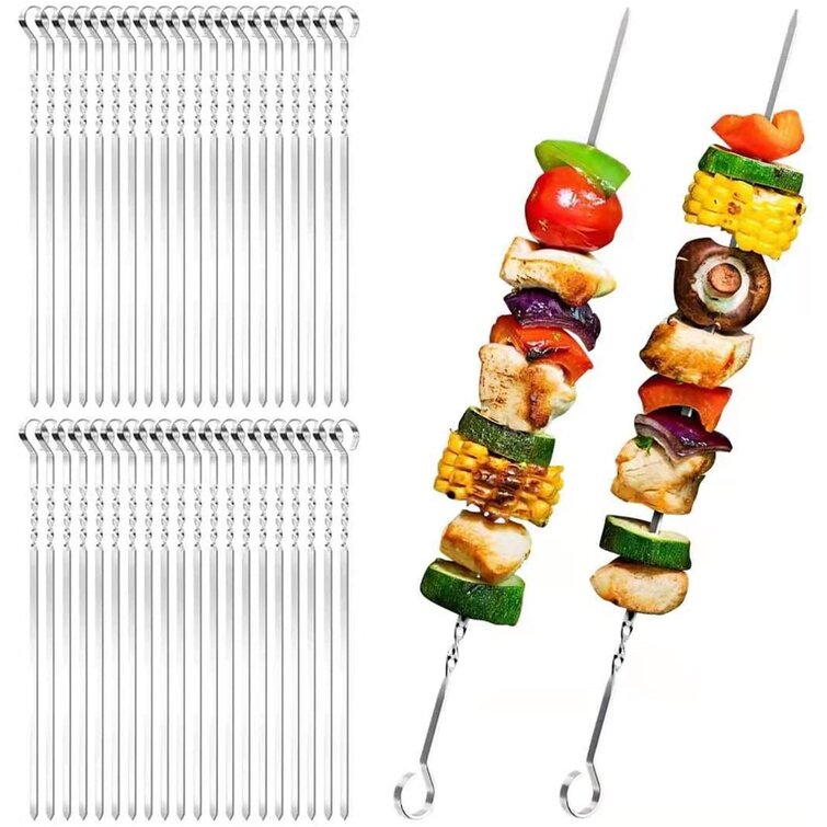 8 Pc Metal BBQ Cooking Skewers Stainless Steel Barbecue Kebab Food Grill Sticks 