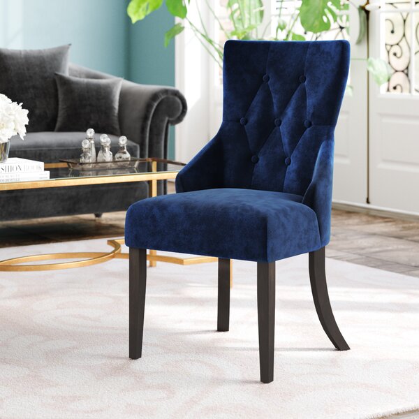 blue leather parsons chair