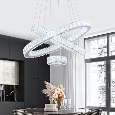 Ariabella 3 - Light Unique Geometric LED Chandelier with Crystal Accents