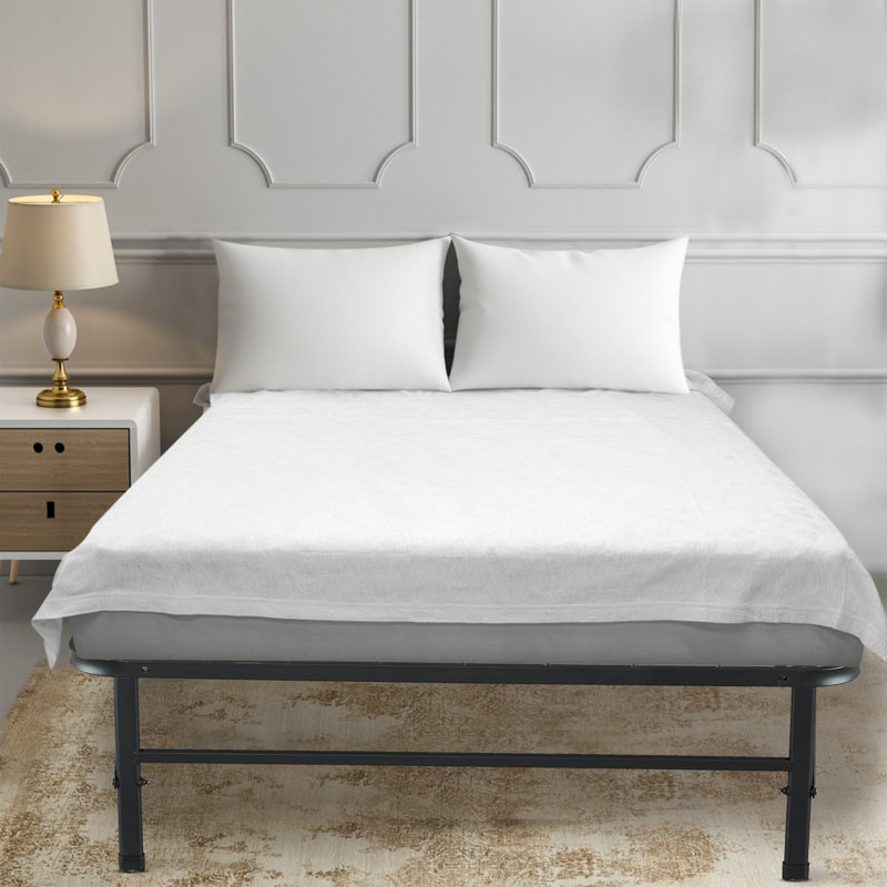 (Different color to stock photo)Galindo-14\" Metal Platform Bed Frame Steel with Slat Support Folding Platform Bed Size: Twin, Color: White