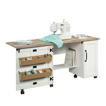 MISC White Powder-Coated Craft and Cutting Sewing Machine Table Laminate Foldable