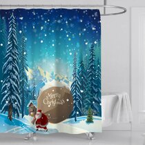 Christmas Cedar Truck Farmhouse Snow Woods Waterproof Fabric Shower Curtain Set 