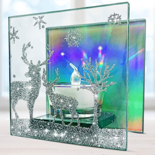 White Cottages Hand Painted Blown Glass Winter Scene Hand Made- Red Red Candle Holder Lamp Candle Holder Winter Wonderland