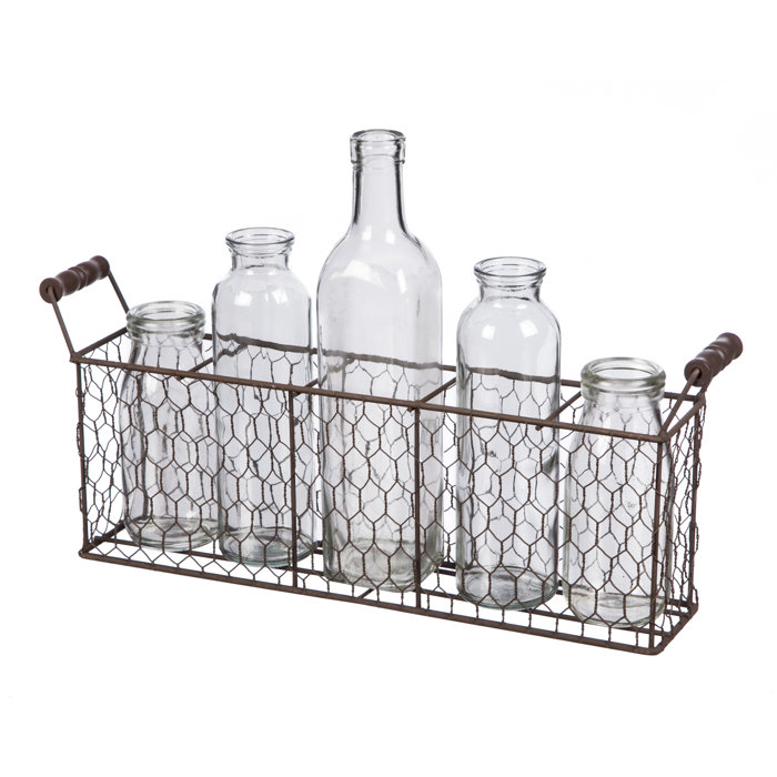 Gracie Oaks Wire Basket With 5 Bottle Reviews Wayfair