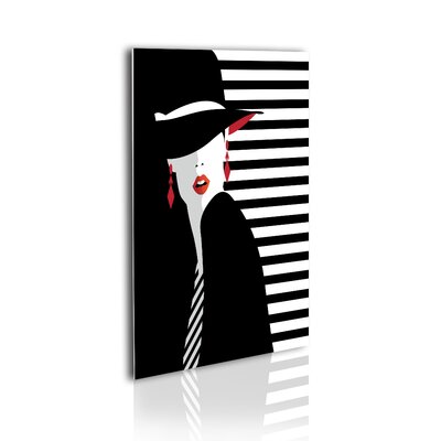 Ambesonne Women Acrylic Glass Wall Art, Modern Monochrome Look Lady With Red Lips Hat Striped Back And Tee Print, Accent Decor For Living Room Bedroom -  East Urban Home, 8B3830864A8C4F7D971CF66A940BBB75