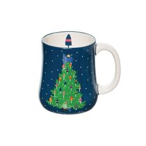 Christmas SANTA GNOMES REINDEER TREE POINSETTIAS Ceramic Mug-17 ozs NEW 