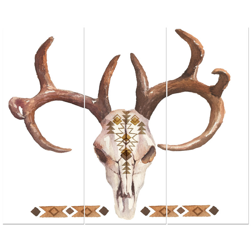 East Urban Home Real Deer Antler Sketch Oil Painting Print Multi