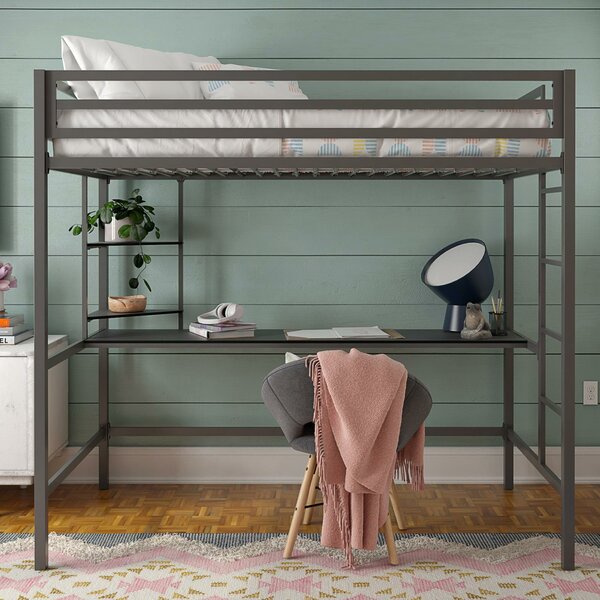 gray loft bed with desk