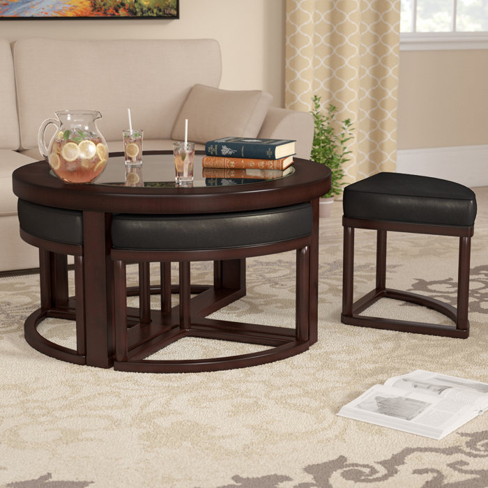 Red Barrel Studio Plumwood Coffee Table With Nested Stools Plumwood Coffee Table With Nested Stools